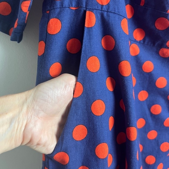 Cherry Velvet Plus Blue.Red Polka Dot Retro Rockabilly 100% Cotton Dress Size 2X - Picture 9 of 13